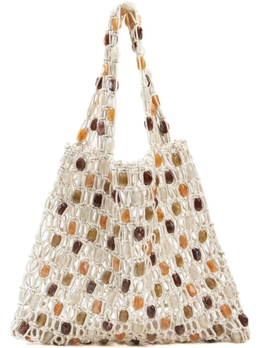 Colorful Boho Crochet Shoulder Bag, Lightweight Beaded Beach Tote & Summer Hobo